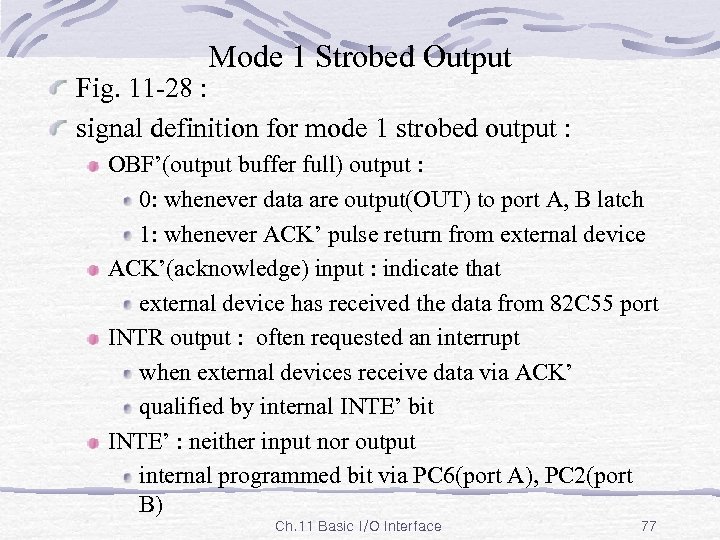 Mode 1 Strobed Output Fig. 11 -28 : signal definition for mode 1 strobed