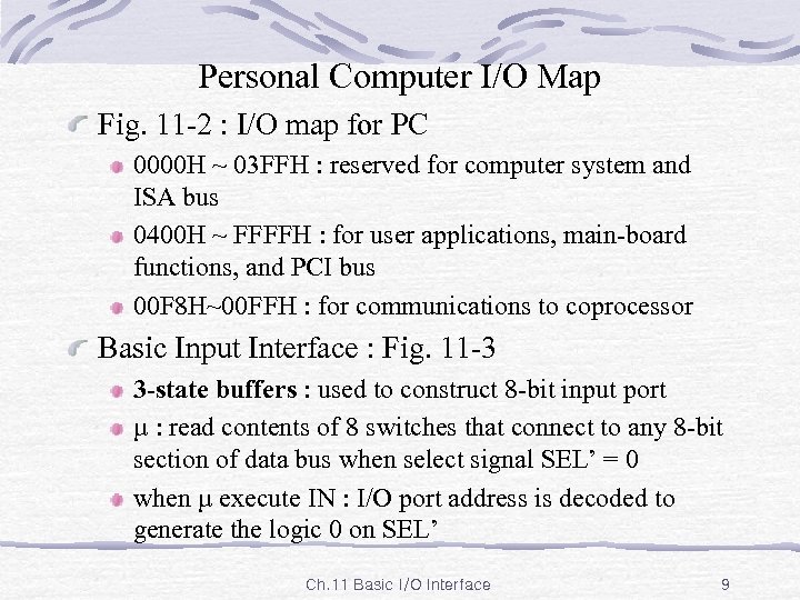 Personal Computer I/O Map Fig. 11 -2 : I/O map for PC 0000 H