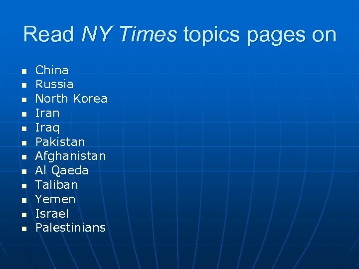 Read NY Times topics pages on n n n China Russia North Korea Iran