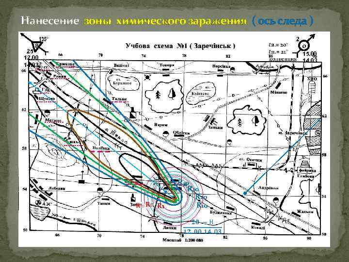 Нанесение зоны химического заражения ( ось следа ) 8 25 12. 00 14. 03