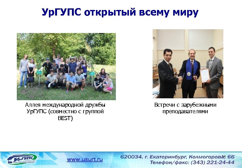 Ур. ГУПС открытый всему миру Аллея международной дружбы Ур. ГУПС (совместно с группой BEST)