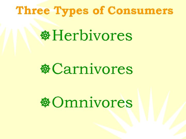 Three Types of Consumers ]Herbivores ]Carnivores ]Omnivores 