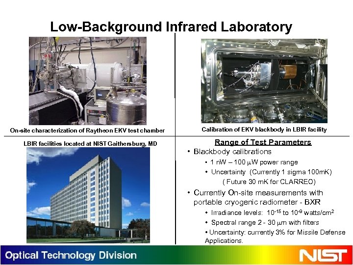 Low-Background Infrared Laboratory On-site characterization of Raytheon EKV test chamber LBIR facilities located at