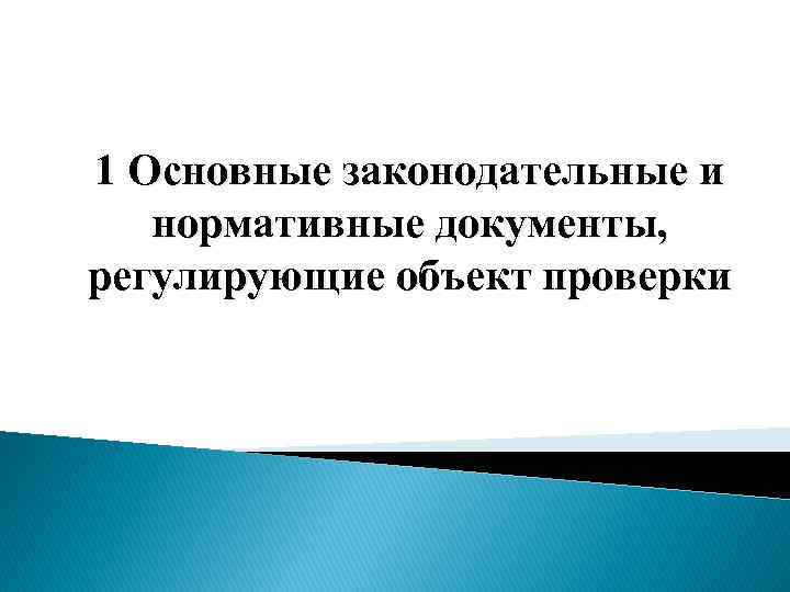 1 Основные законодательные и нормативные документы, регулирующие объект проверки 