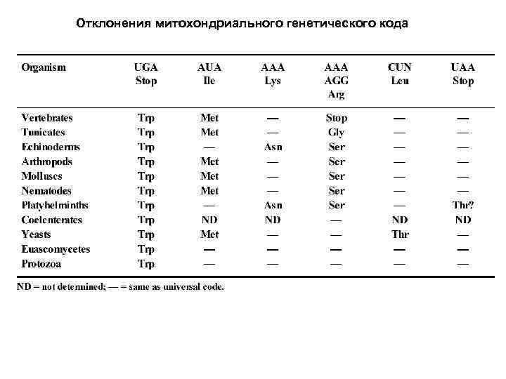 Отклонения митохондриального генетического кода 