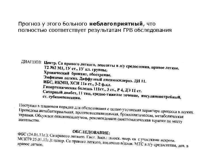Прогноз у этого больного неблагоприятный, что полностью соответствует результатам ГРВ обследования 