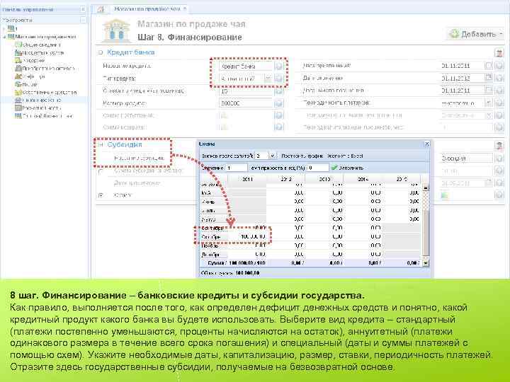 8 шаг. Финансирование – банковские кредиты и субсидии государства. Как правило, выполняется после того,