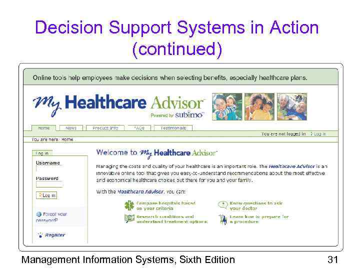 Decision Support Systems in Action (continued) Management Information Systems, Sixth Edition 31 