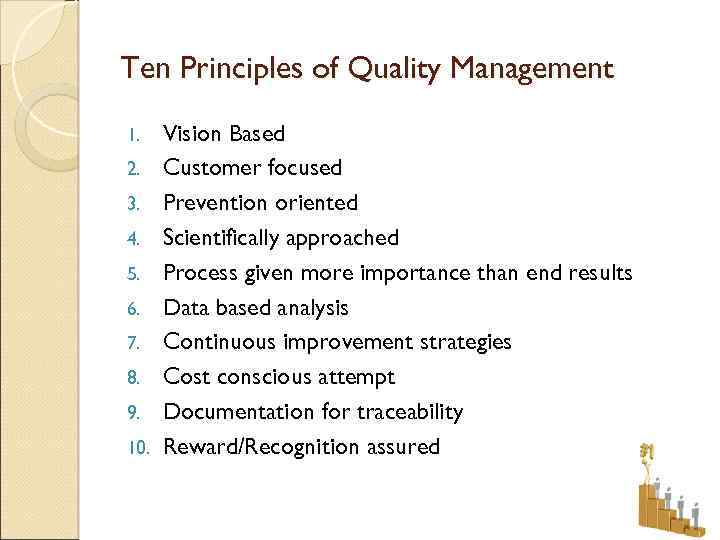 Ten Principles of Quality Management 1. 2. 3. 4. 5. 6. 7. 8. 9.