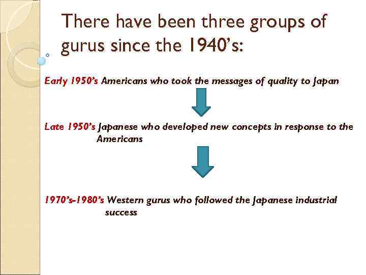 There have been three groups of gurus since the 1940’s: Early 1950’s Americans who