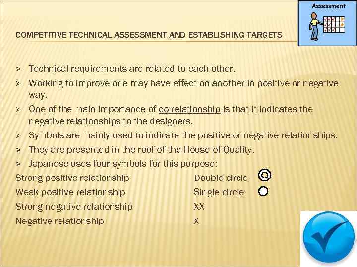 COMPETITIVE TECHNICAL ASSESSMENT AND ESTABLISHING TARGETS Technical requirements are related to each other. Ø