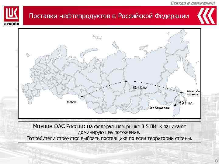 Всегда в движении! Поставки нефтепродуктов в Российской Федерации 6540 км. 596 км. Мнение ФАС