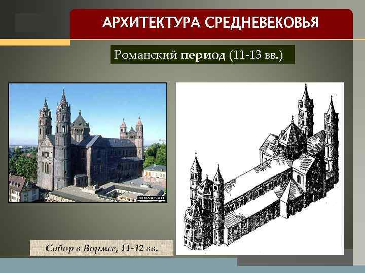 LOGO АРХИТЕКТУРА СРЕДНЕВЕКОВЬЯ Романский период (11 -13 вв. ) Собор в Вормсе, 11 -12