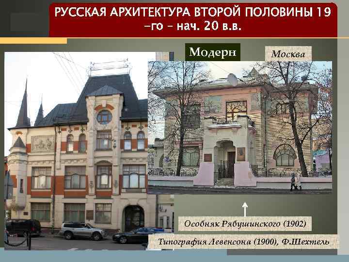 РУССКАЯ АРХИТЕКТУРА ВТОРОЙ ПОЛОВИНЫ 19 -го – нач. 20 в. в. LOGO Модерн Москва