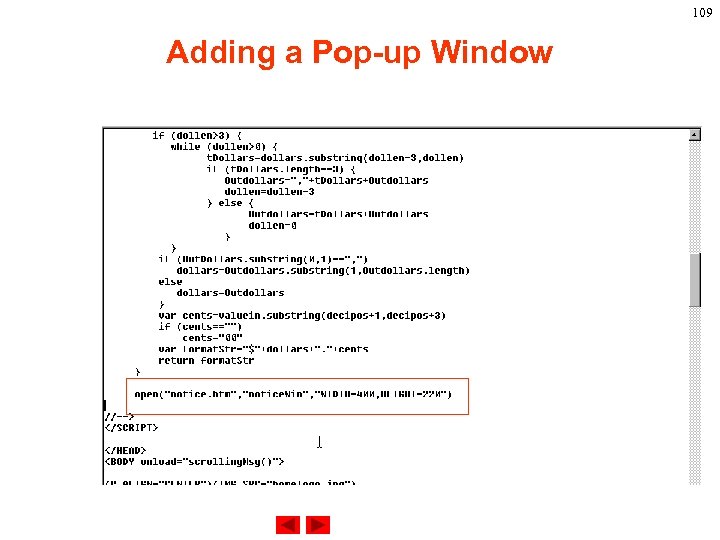 109 Adding a Pop-up Window 