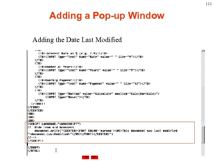 111 Adding a Pop-up Window Adding the Date Last Modified 