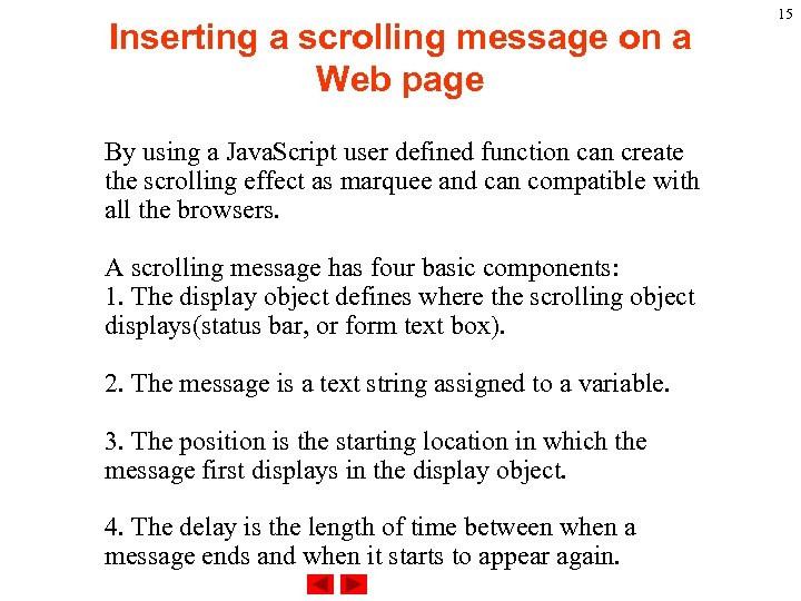 Inserting a scrolling message on a Web page By using a Java. Script user