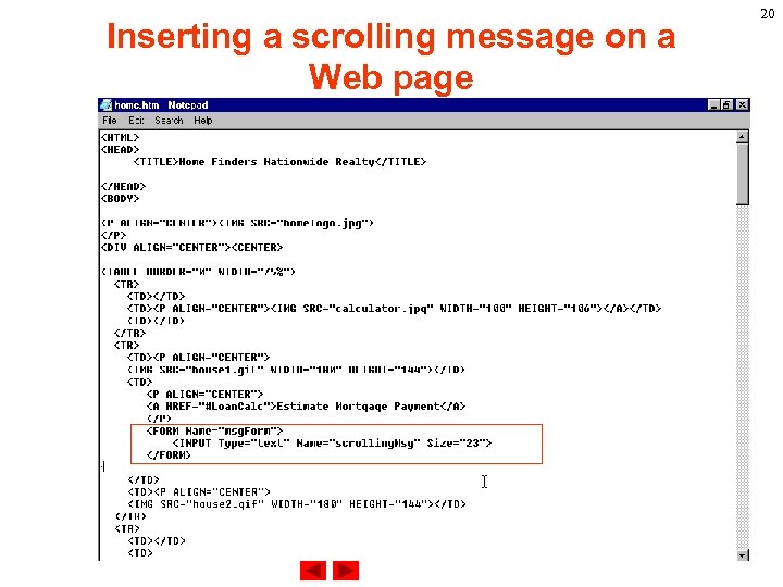 Inserting a scrolling message on a Web page 20 