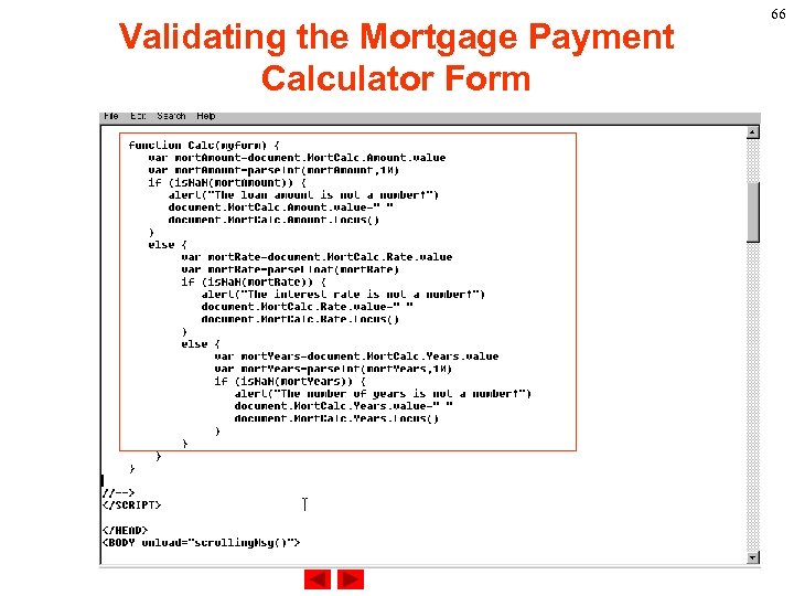 Validating the Mortgage Payment Calculator Form 66 