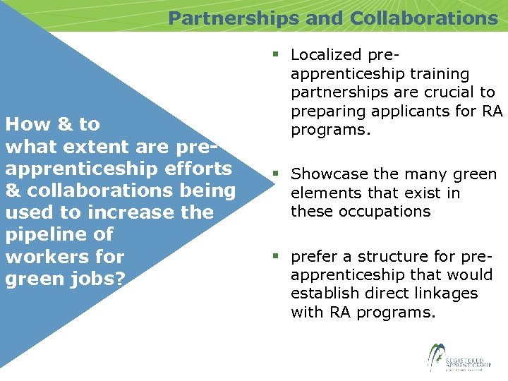 Partnerships and Collaborations How & to what extent are preapprenticeship efforts & collaborations being