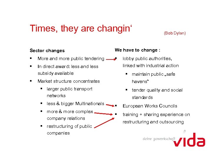 Times, they are changin‘ Sector changes We have to change : § More and