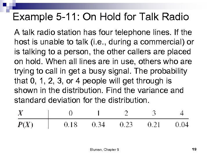 Example 5 -11: On Hold for Talk Radio A talk radio station has four