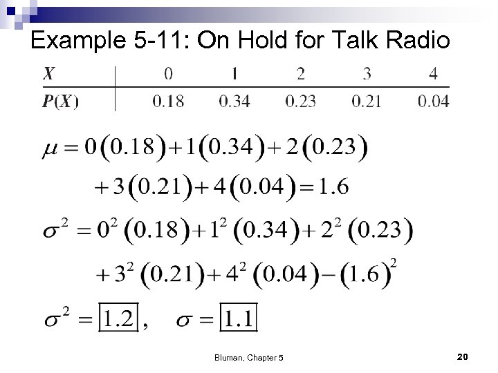 Example 5 -11: On Hold for Talk Radio Bluman, Chapter 5 20 