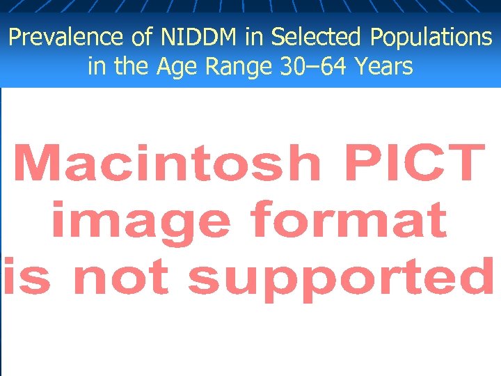 Prevalence of NIDDM in Selected Populations in the Age Range 30– 64 Years 