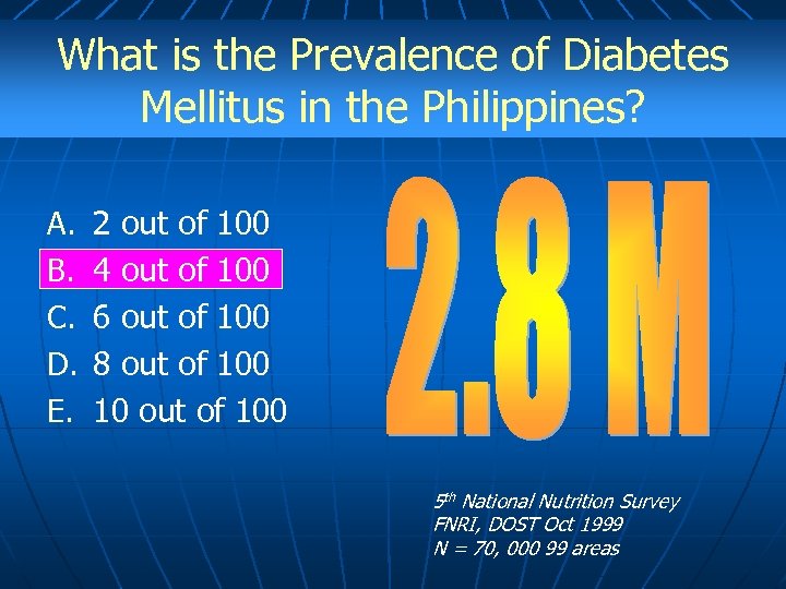 What is the Prevalence of Diabetes Mellitus in the Philippines? A. B. C. D.