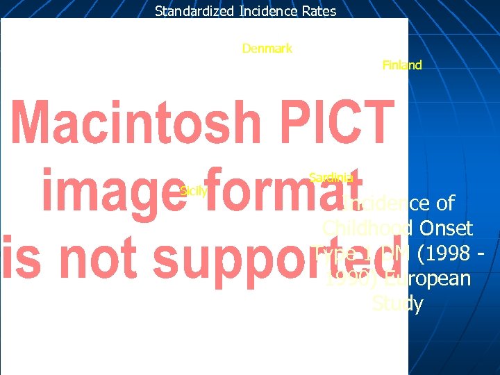 Standardized Incidence Rates Age 0 – 14 years Denmark Finland Sicily Sardinia Incidence of