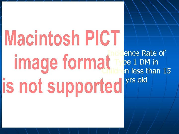 Incidence Rate of Type 1 DM in Children less than 15 yrs old Incidence