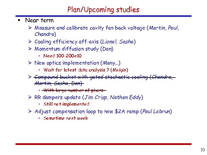 Plan/Upcoming studies § Near term Ø Measure and calibrate cavity fan back voltage (Martin,