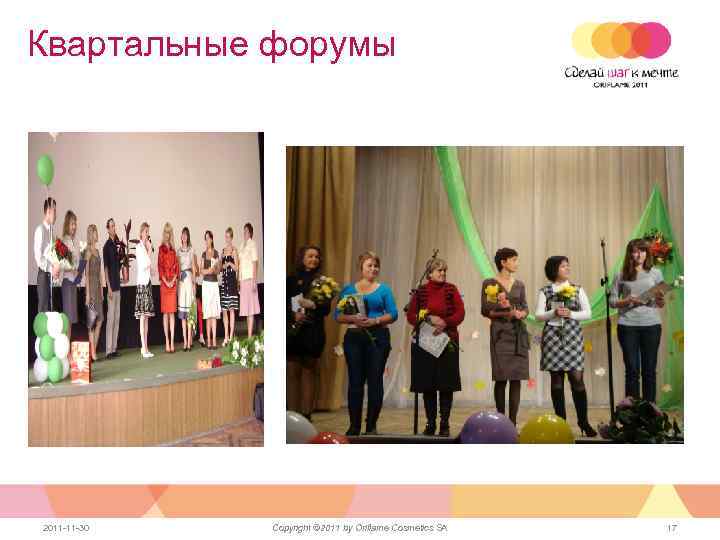 Квартальные форумы 2011 -11 -30 Copyright © 2011 by Oriflame Cosmetics SA 17 