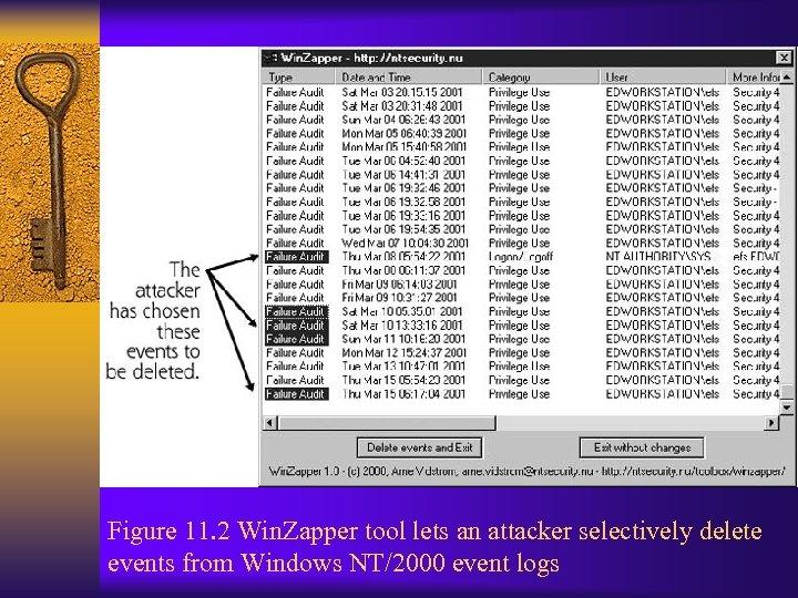 Figure 11. 2 Win. Zapper tool lets an attacker selectively delete events from Windows