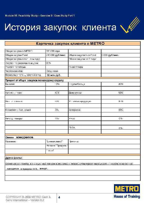 Module 05: Feasibility Study – Exercise B: Case Study Part 1 История закупок клиента