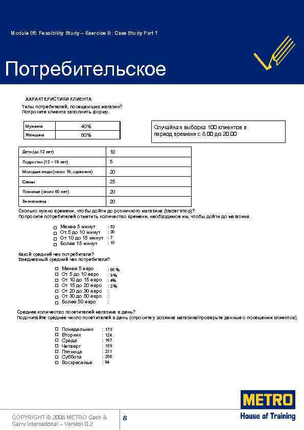 Module 05: Feasibility Study – Exercise B: Case Study Part 1 Потребительское исследование ХАРАКТЕРИСТИКИ