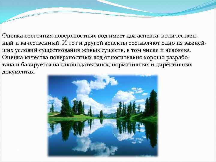 Работа поверхностных вод. Оценка состояния поверхностных вод. Ресурсные критерии оценки состояния поверхностных вод. Воздействие на поверхностные воды. Оценка воздействия на поверхностные воды.