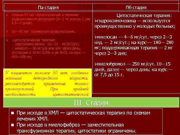 Па стадия Ø П. Стадия Пб стадия старше 70 лет : кровопускания и лечение