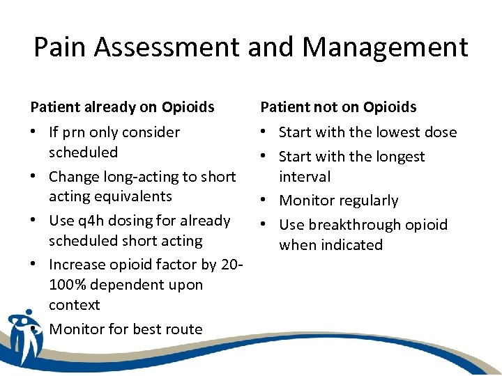 Pain Assessment and Management Patient already on Opioids Patient not on Opioids • If