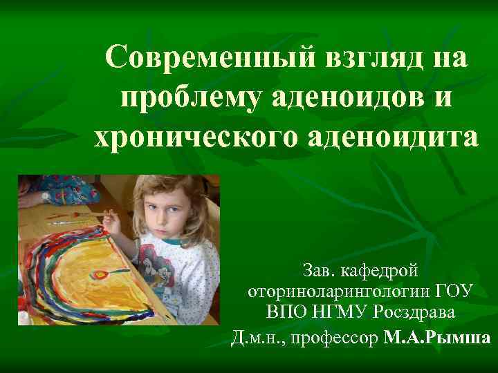 Современный взгляд на проблему аденоидов и хронического аденоидита Зав. кафедрой оториноларингологии ГОУ ВПО НГМУ