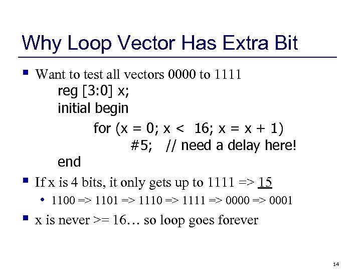 Why Loop Vector Has Extra Bit § § Want to test all vectors 0000