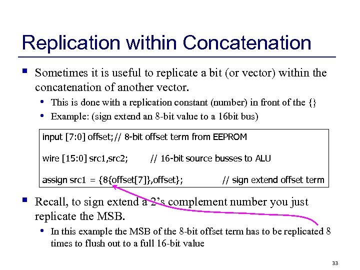 Replication within Concatenation § Sometimes it is useful to replicate a bit (or vector)