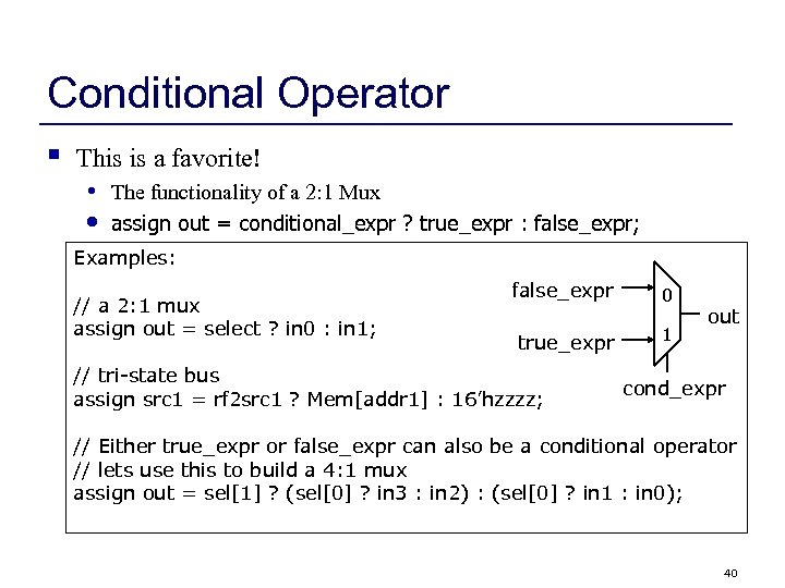 Conditional Operator § This is a favorite! • • The functionality of a 2: