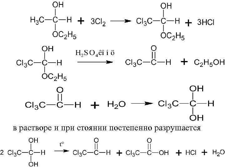 в растворе и при стоянии постепенно разрушается 