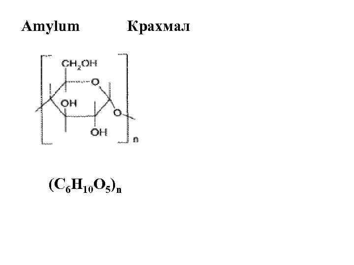 Amylum Крахмал (С 6 Н 10 О 5)n 