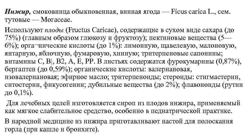 Инжир, смоковница обыкновенная, винная ягода — Ficus carica L. , сем. тутовые — Могасеае.