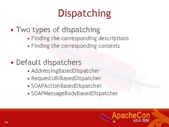 Dispatching • Two types of dispatching • Finding the corresponding descriptions • Finding the