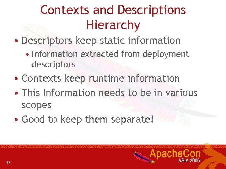 Contexts and Descriptions Hierarchy • Descriptors keep static information • Information extracted from deployment