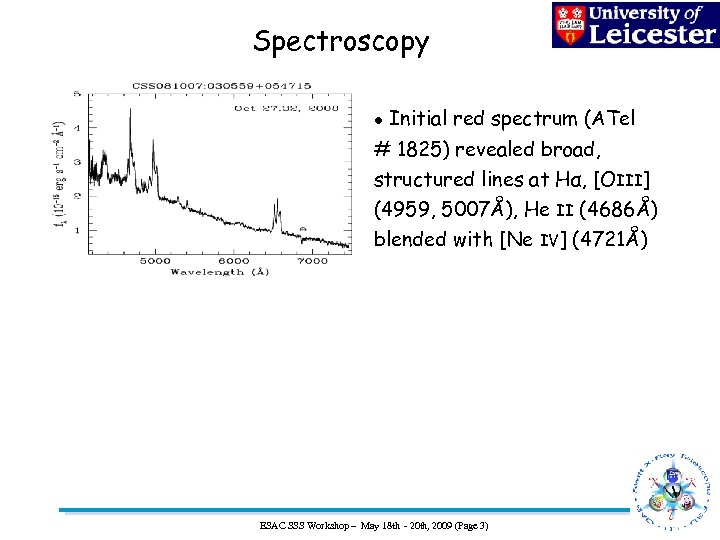 Spectroscopy Initial red spectrum (ATel # 1825) revealed broad, structured lines at Hα, [OIII]