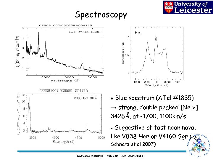 Spectroscopy Blue spectrum (ATel #1835) → strong, double peaked [Ne V] 3426Å, at -1700,
